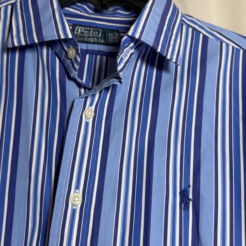 NWOT Polo Ralph Lauren Men’s Blue White Navy Striped Long Sleeve Button Down XL‎